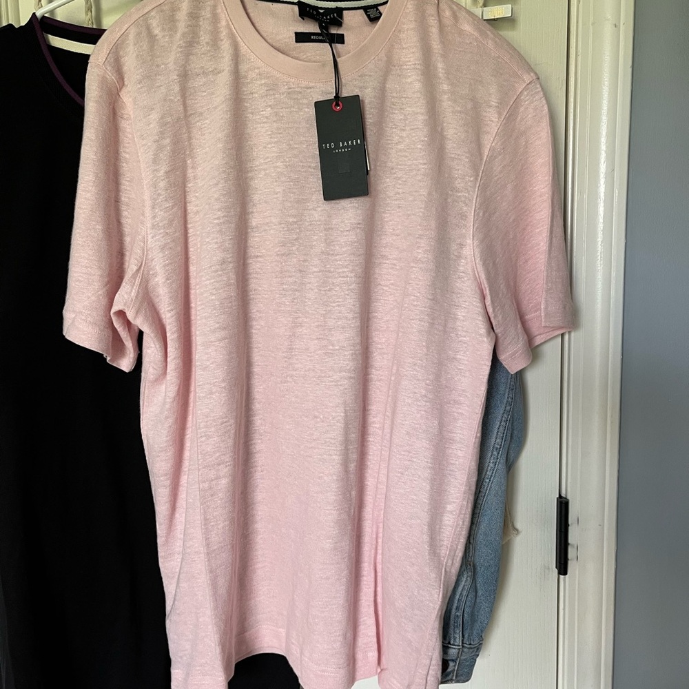 NWT Ted Baker FLINLO Linen Lt Pink Men's Short Sleeve Shirt 4